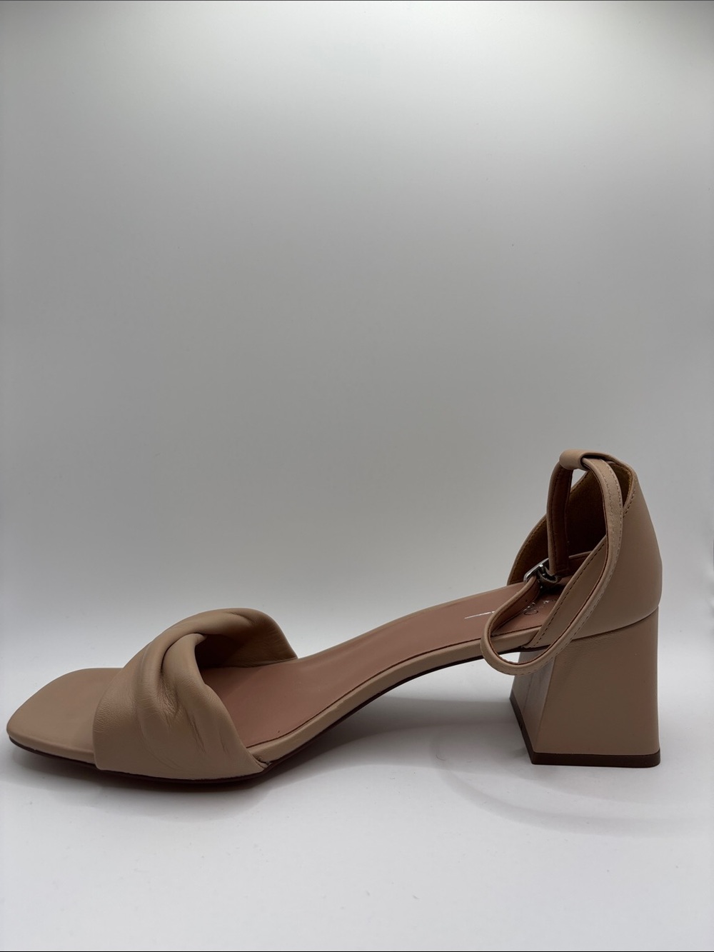 Paolo Blush Tan Block Heel Sandal with Twisted Front